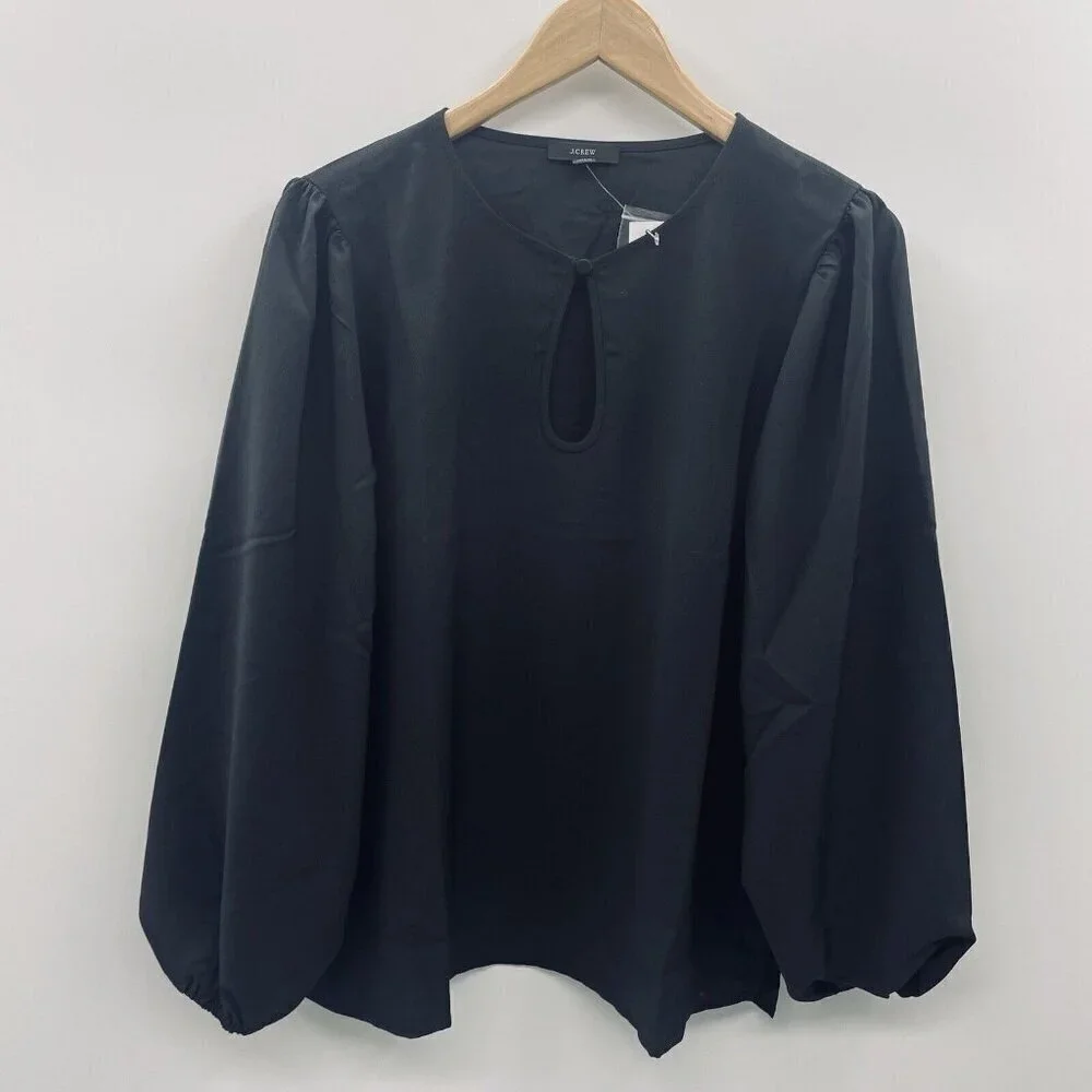J Crew Womens Size LT Large‎ Tall Long Sleeve Keyhole Top in Black BL712 1992